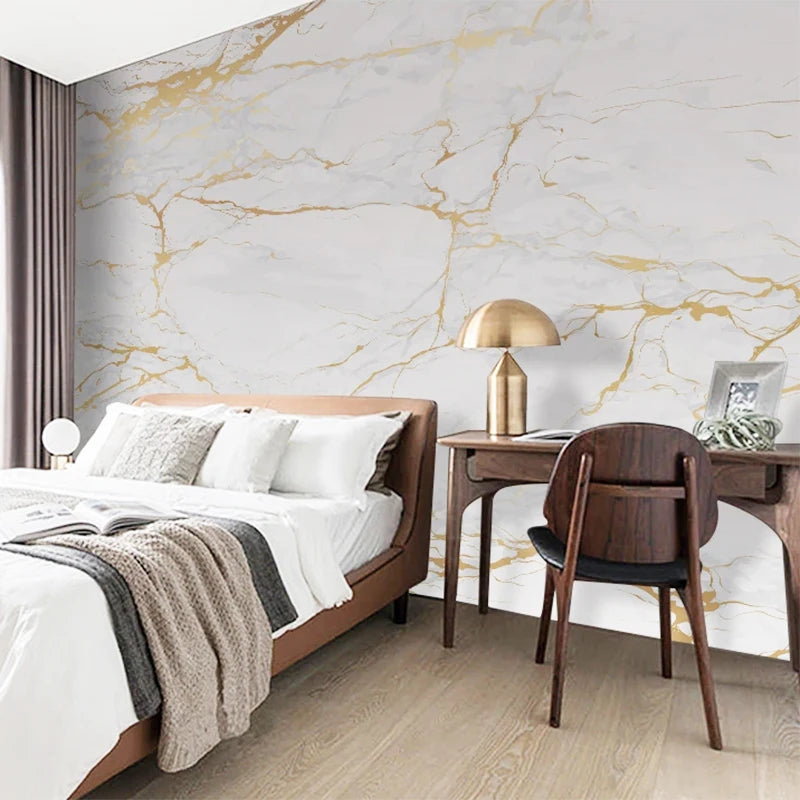 Custom Any Size Mural Modern White Marble Wallpaper Golden Line Wall Painting Living Room TV Sofa Bedroom Home Decor Papel Mural