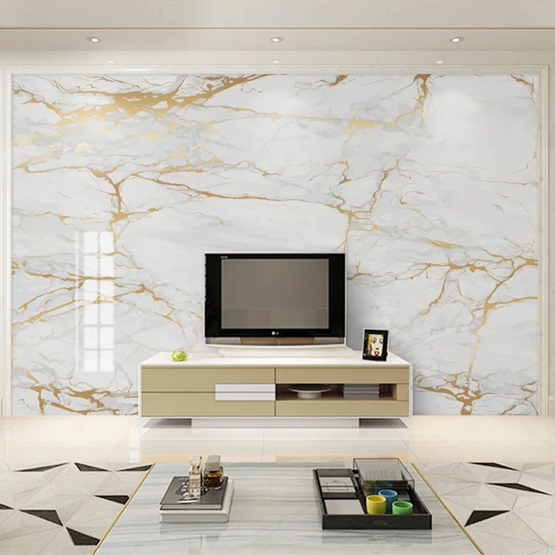 Custom Any Size Mural Modern White Marble Wallpaper Golden Line Wall Painting Living Room TV Sofa Bedroom Home Decor Papel Mural