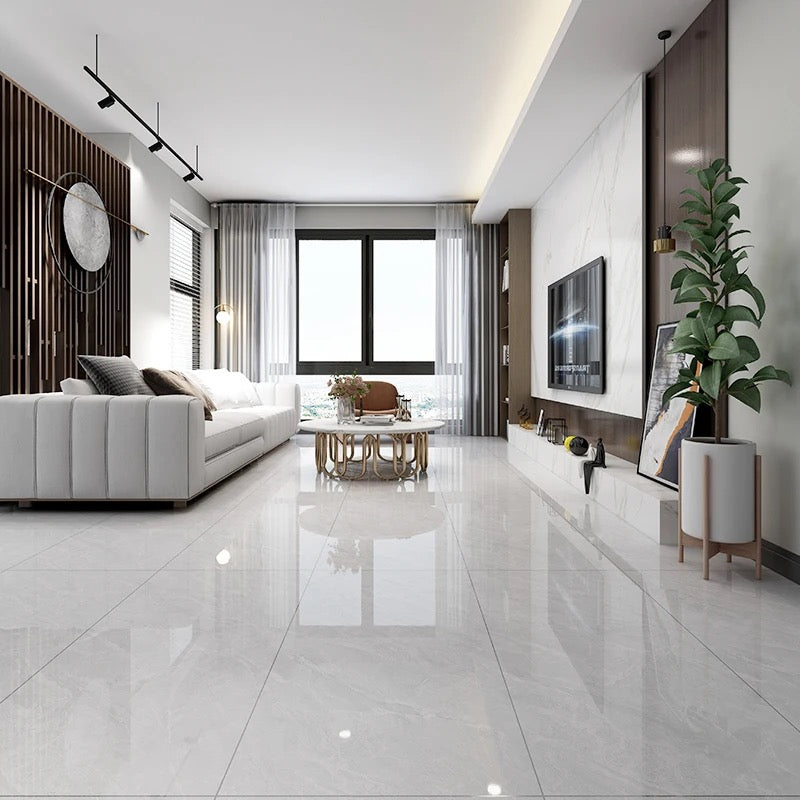 White Polished Marble Effect Gloss Porcelain Wall and Floor Tile