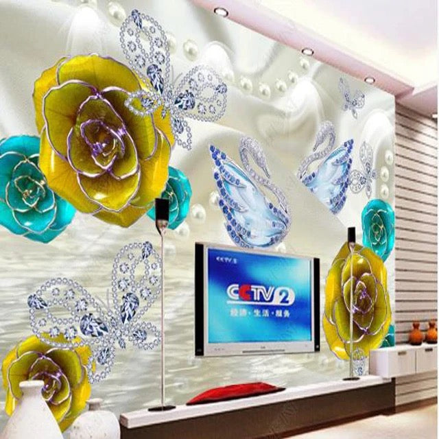 Custom 3d Large Flower Self-adhesive Wallpaper