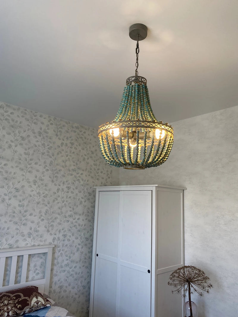 Retro loft vintage rustic round wooden beads chandelier E27 LED hanging lamp decor lights modern for living room hotel kitchen