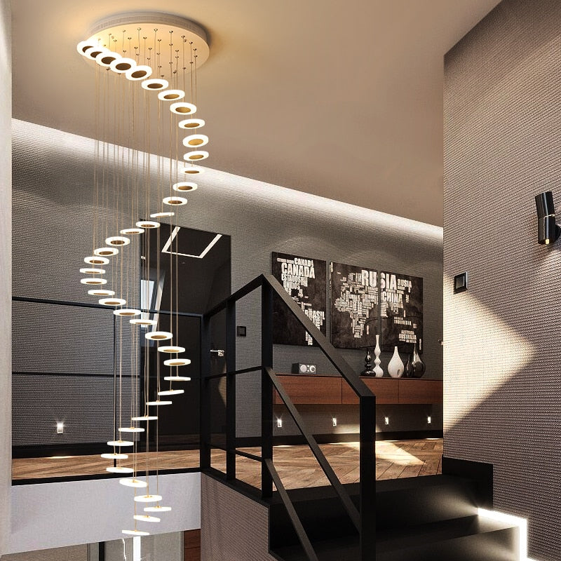 Modern Nordic rotating LED staircase Chandelier