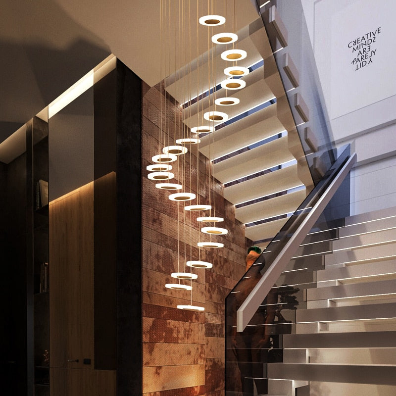 Modern Nordic rotating LED staircase Chandelier