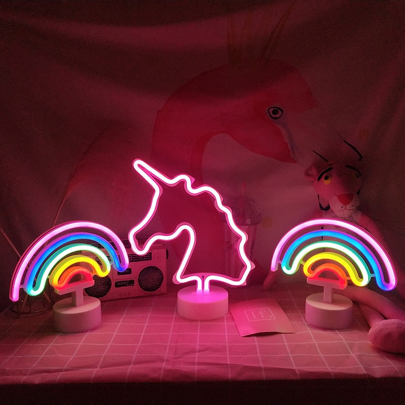 Rainbow Unicorn Neon Led Night Lamp for Children